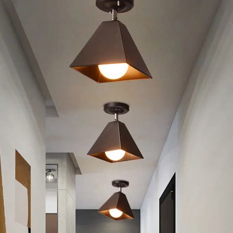 Vintage Style Semi Flush Mount Ceiling Light For Corridor - Black/White Metallic 1/3-Bulb Pyramid