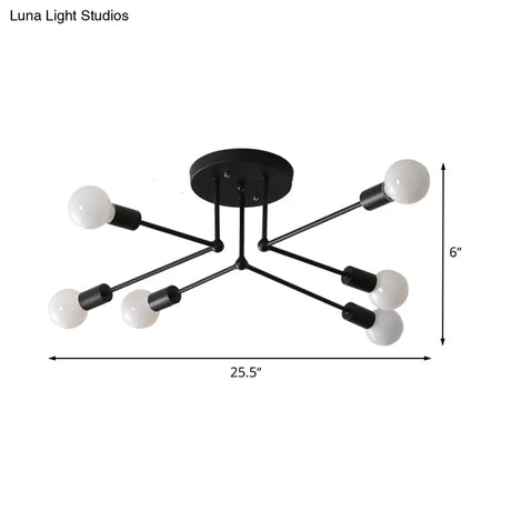 Vintage Style Starburst Metallic Ceiling Chandelier - 6/8 Lights Black Semi-Mount Lighting For
