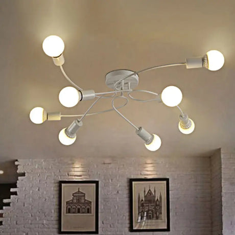Vintage Style Twisted Arm 8-Light Semi Flush Mount Ceiling Light In Black/White For Living Room