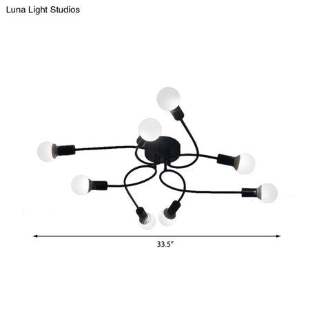 Vintage Style Twisted Arm 8-Light Semi Flush Mount Ceiling Light In Black/White For Living Room