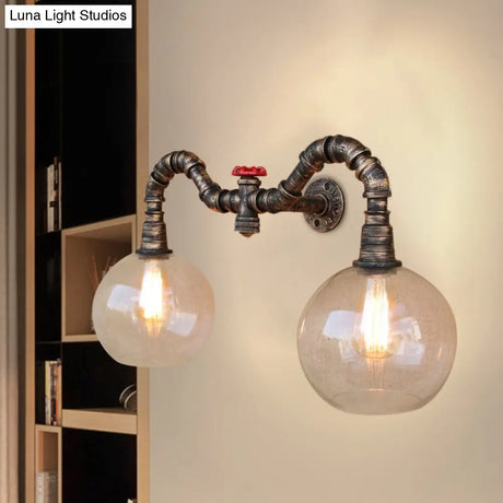 Vintage Style Wall Sconce Lighting: Glass Clear Mounted Global Shade 2/3 Lights With Pipe For Living
