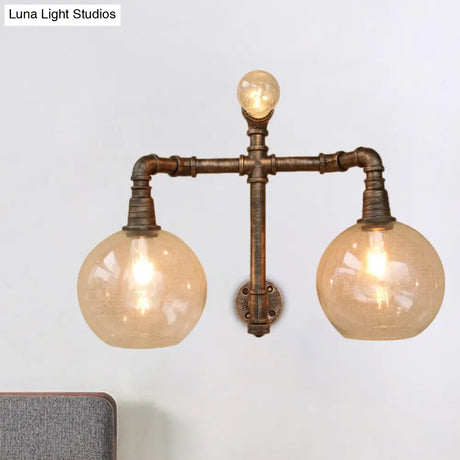 Vintage Style Wall Sconce Lighting: Glass Clear Mounted Global Shade 2/3 Lights With Pipe For Living