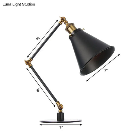 Vintage Stylish Conical Table Lamp With Metallic Shade Ideal For Study Rooms - 1 Head Black/Brass