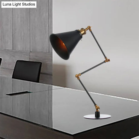 Vintage Stylish Conical Table Lamp With Metallic Shade Ideal For Study Rooms - 1 Head Black/Brass