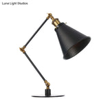 Vintage Stylish Conical Table Lamp With Metallic Shade Ideal For Study Rooms - 1 Head Black/Brass