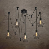 Vintage Swag Design Living Room Hanging Fixture With Globe/Cone Cage Shade - 5 Head Black Suspended