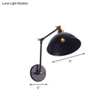 Vintage Swing Arm Wall Sconce Light With Bowl Shade - Black Metal Perfect For Stairways