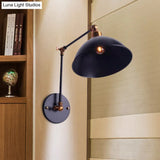 Vintage Swing Arm Wall Sconce Light With Bowl Shade - Black Metal Perfect For Stairways