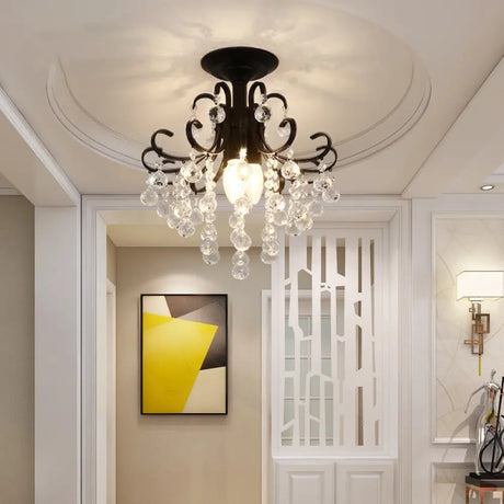 Vintage Swirl Crystal Semi - Mount Ceiling Light (Black) - 3 - Bulb For Foyer Black
