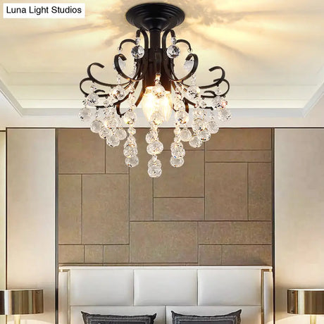 Vintage Swirl Metal Semi - Flush Ceiling Lighting With Crystal Orbs (3 Bulbs)