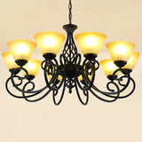 Vintage Swirled Arm Metallic Chandelier Pendant Light With Bell Frost Glass Shade For Living Room 10