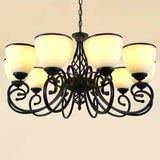 Vintage Swirled Arm Metallic Chandelier Pendant Light With Bell Frost Glass Shade For Living Room 10