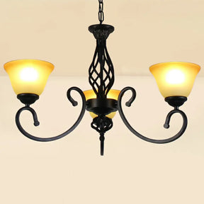 Vintage Swirled Arm Metallic Chandelier Pendant Light With Bell Frost Glass Shade For Living Room 3