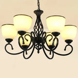 Vintage Swirled Arm Metallic Chandelier Pendant Light With Bell Frost Glass Shade For Living Room 6