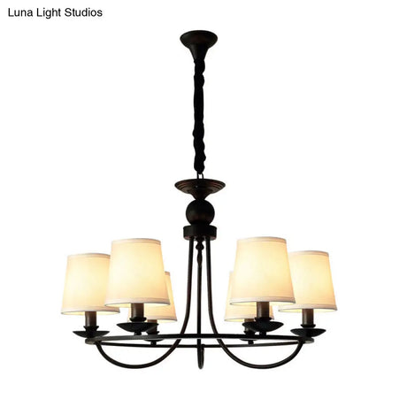 Vintage Tapered Drum Chandelier Pendant Light - Black Fabric For Living Room