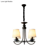 Vintage Tapered Drum Chandelier Pendant Light - Black Fabric For Living Room