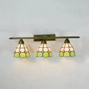 Vintage Tiffany Dome Wall Sconce Lamp Brass Finish - Yellow/Pink/Green/Blue 3 Lights For Bathroom