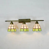 Vintage Tiffany Dome Wall Sconce Lamp Brass Finish - Yellow/Pink/Green/Blue 3 Lights For Bathroom