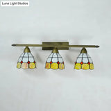 Vintage Tiffany Dome Wall Sconce Lamp Brass Finish - Yellow/Pink/Green/Blue 3 Lights For Bathroom