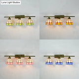 Vintage Tiffany Dome Wall Sconce Lamp Brass Finish - Yellow/Pink/Green/Blue 3 Lights For Bathroom