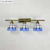 Vintage Tiffany Dome Wall Sconce Lamp Brass Finish - Yellow/Pink/Green/Blue 3 Lights For Bathroom