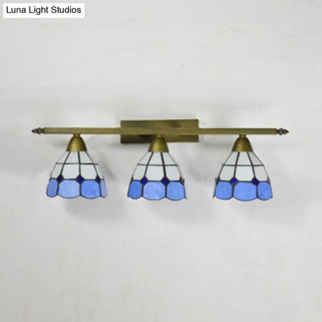 Vintage Tiffany Dome Wall Sconce Lamp Brass Finish - Yellow/Pink/Green/Blue 3 Lights For Bathroom
