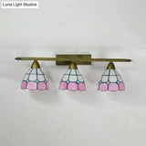 Vintage Tiffany Dome Wall Sconce Lamp Brass Finish - Yellow/Pink/Green/Blue 3 Lights For Bathroom