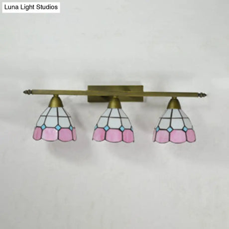 Vintage Tiffany Dome Wall Sconce Lamp Brass Finish - Yellow/Pink/Green/Blue 3 Lights For Bathroom