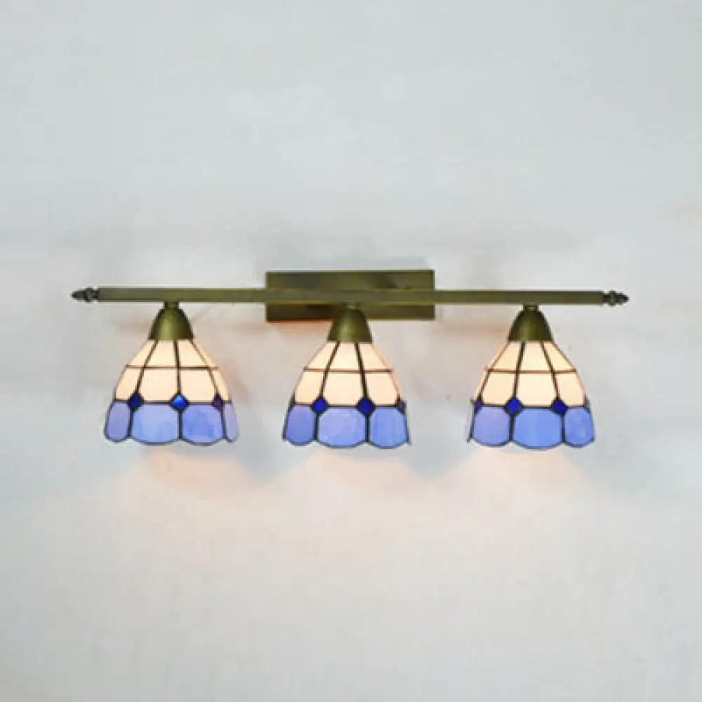 Vintage Tiffany Dome Wall Sconce Lamp Brass Finish - Yellow/Pink/Green/Blue 3 Lights For Bathroom