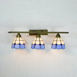 Vintage Tiffany Dome Wall Sconce Lamp Brass Finish - Yellow/Pink/Green/Blue 3 Lights For Bathroom