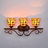 Vintage Tiffany Stained Glass 3-Light Vanity Sconce In Yellow/Red/Clear For Bathroom Yellow