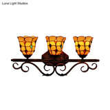 Vintage Tiffany Stained Glass 3-Light Vanity Sconce In Yellow/Red/Clear For Bathroom