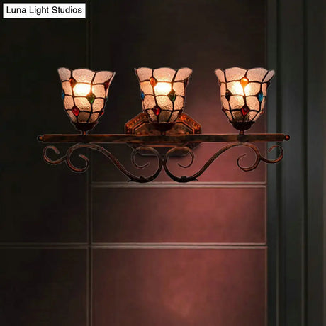 Vintage Tiffany Stained Glass 3-Light Vanity Sconce In Yellow/Red/Clear For Bathroom