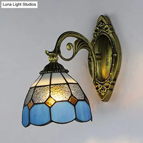 Vintage Tiffany Stained Glass Bowl Sconce 1 Light Wall Lighting For Corridor Clear/White