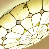 Vintage Tiffany Stained Glass Ceiling Light With Leaf Pattern - Flush Mount Led Lamp For Living Room