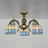Vintage Tiffany Stained Glass Dome Semi Flush Mount Lighting In Bronze/White Finish (3/6 Lights) 3