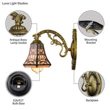 Vintage Tiffany Wall Lamp With Carved Arm & Art Glass Bell - Outdoor Black Light