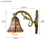 Vintage Tiffany Wall Lamp With Carved Arm & Art Glass Bell - Outdoor Black Light