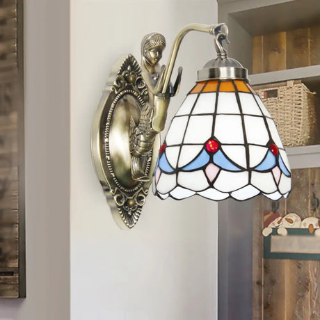 Vintage Wall Light With Stained Glass And Mermaid Detailing 1 / Red