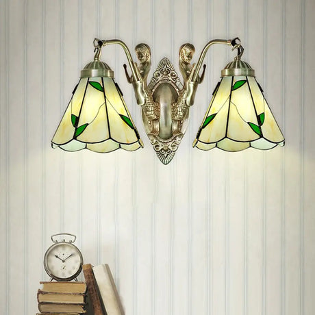 Vintage Wall Light With Stained Glass And Mermaid Detailing 2 / Beige