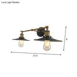Vintage Wall Mounted Sconce With Flare Metal Shade In Black And Brass - 2 Bulb Light For Restaurants