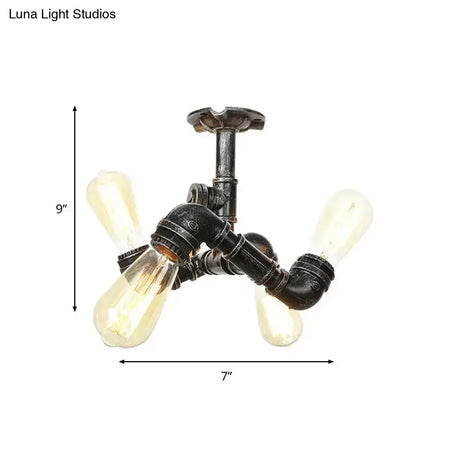 Vintage Water Pipe Metal Semi Flush Mount Ceiling Light Fixture - Antique Brass/Silver/Bronze 3/4