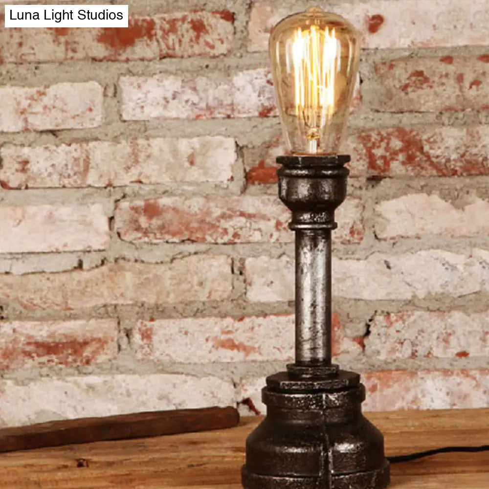 Vintage Water Pipe Style Table Light With Metallic Stand - Black Finish