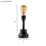 Vintage Water Pipe Style Table Light With Metallic Stand - Black Finish