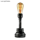 Vintage Water Pipe Style Table Light With Metallic Stand - Black Finish