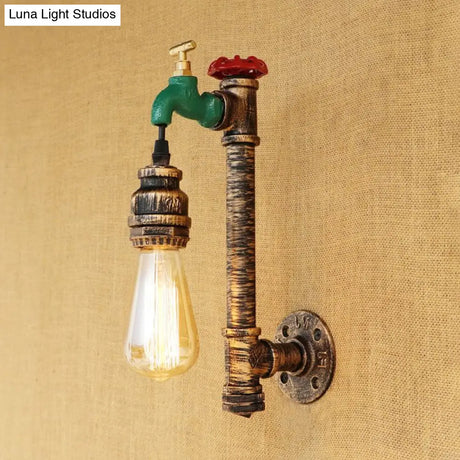 Vintage Water Tap Wall Sconce Light - Antique Brass Finish For Corridor Lighting