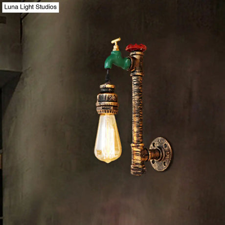 Vintage Water Tap Wall Sconce Light - Antique Brass Finish For Corridor Lighting