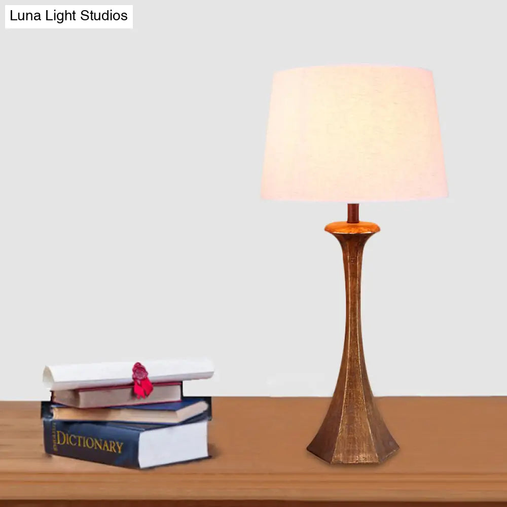 Vintage White Fabric Table Lamp: Conical Design With Resin Base - Ideal For Living Room Reading