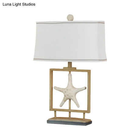 Vintage White Fabric Table Lamp With Starfish Design - 1 Light Trapezoid