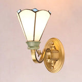 Vintage White Glass Conic Wall Lighting With Curved Arm - 1 Light Mount Ivory
